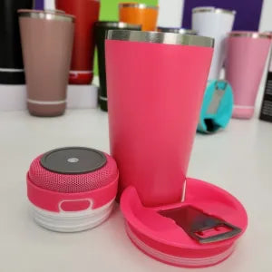 COPO TÉRMICO INOX 420ML COM CAIXA DE SOM BLUETOOTH LED RGB