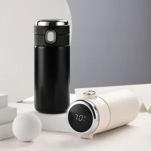 GARRAFA TÉRMICA INOX COM MEDIDOR TEMPERATURA DIGITAL 420ML