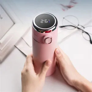 GARRAFA TÉRMICA INOX COM MEDIDOR TEMPERATURA DIGITAL 420ML