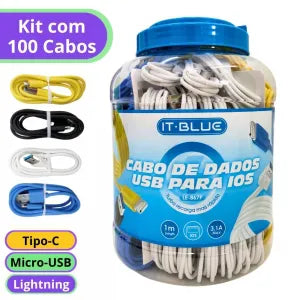 KIT 100 UNIDADES CABO DE DADOS TURBO USB 3.1A 1 METRO - IT-BLUE - LE-867