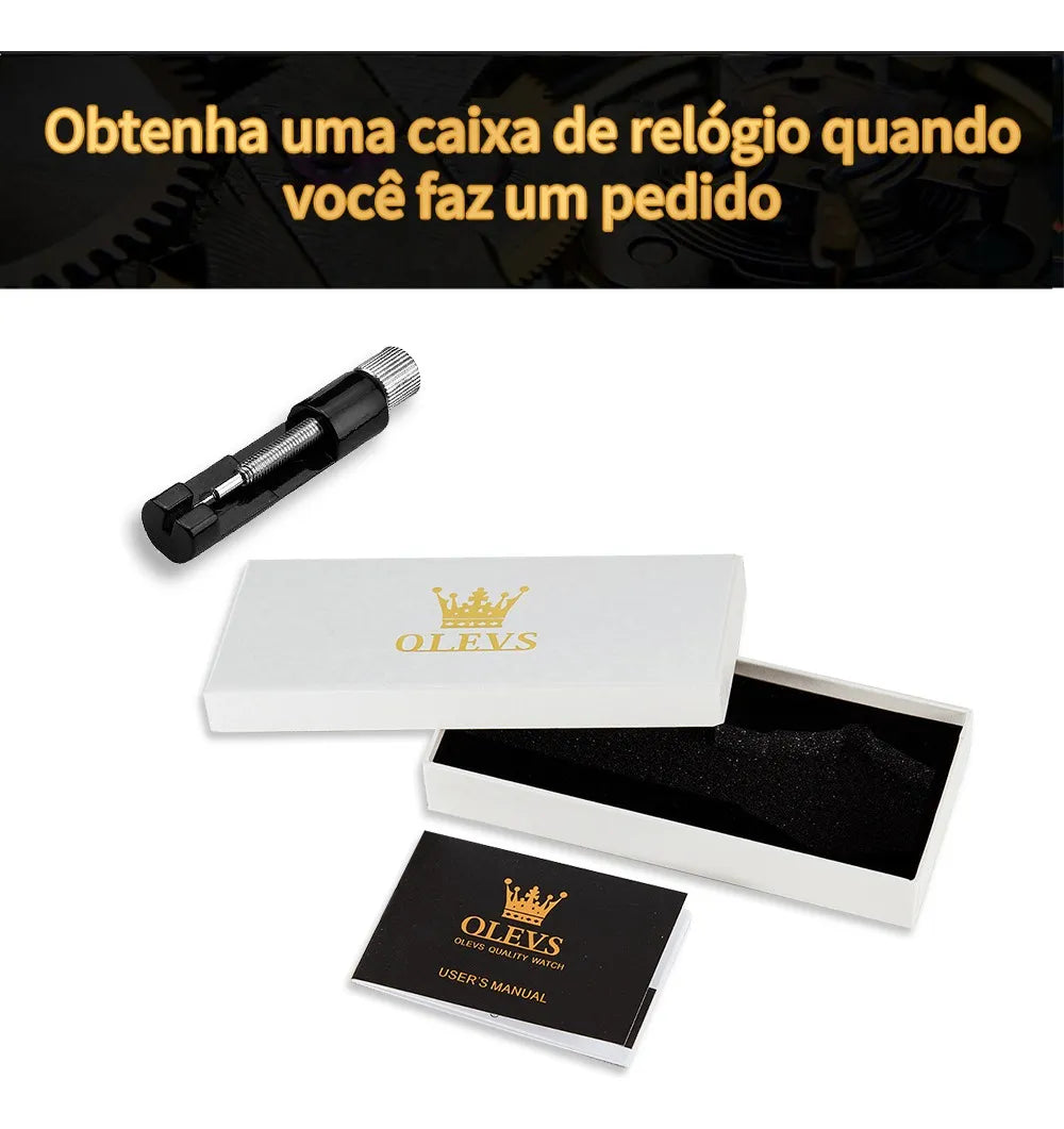 Olevs Relógio Masculino Original Luxo Aço Quartzo 3675