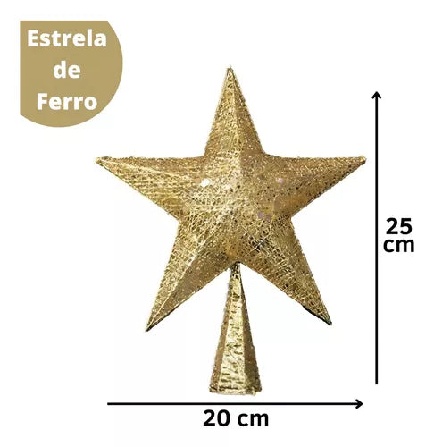 Estrela Ponteira Enfeite Luxo Topo Árvore De Natal 25x20cm