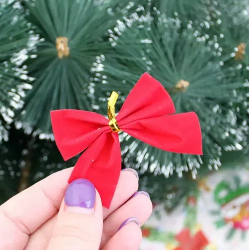 Cartela 48 Laço Veludo Pequeno Vermelho Enfeite Árvore Natal