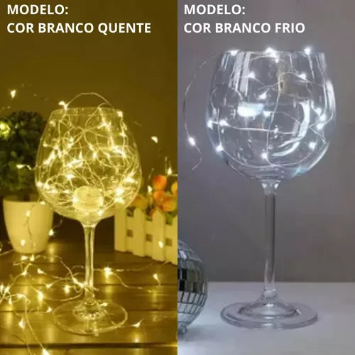 Fio Fada Cordão De Led 10m 100 Leds Fixo Pilha Branco Quente