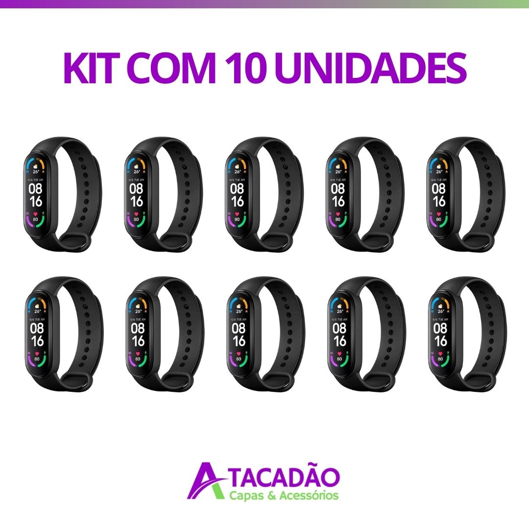 Kit 10 Unidades - Pulseira Inteligente XIAOMI Mi Band 7 - Tela AMOLED