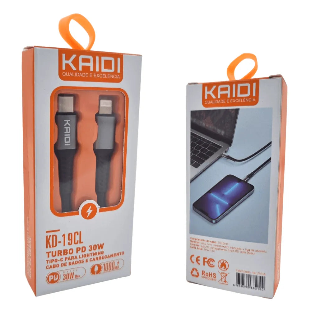 CABO DE DADOS TURBO PD 30W TIPO-C P/ LIGHTNING - KAIDI - KD-19CL