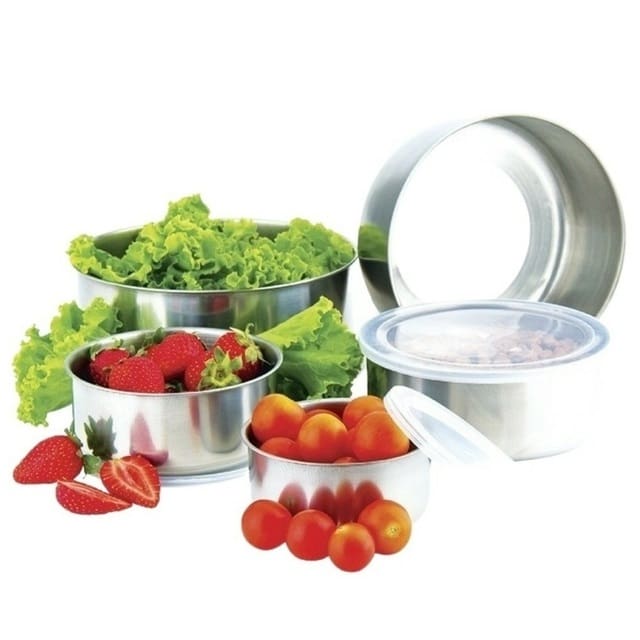 Conjunto de Tigelas Potes de Inox com Tampa – 5 peças