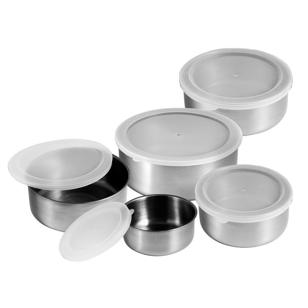 Conjunto de Tigelas Potes de Inox com Tampa – 5 peças