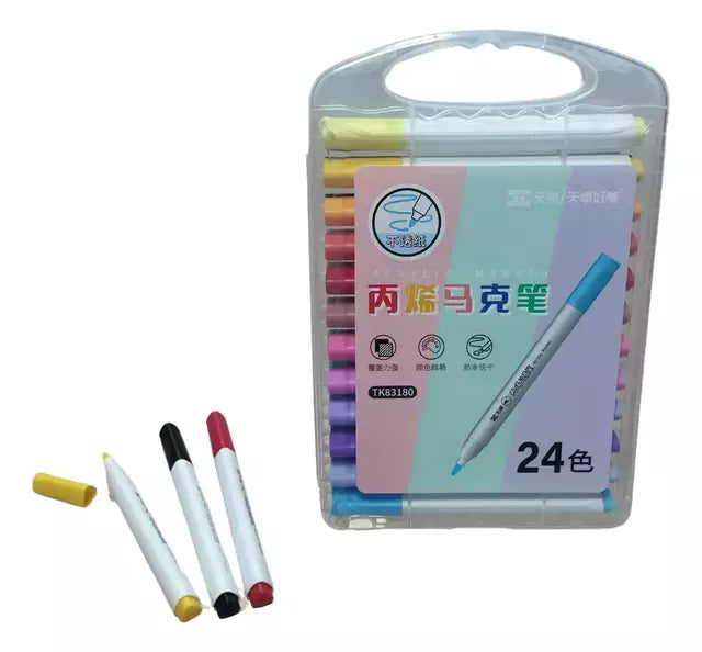 KIT 24 CANETINHAS MARCADORAS ACRÍLICAS PONTA ÚNICA TK-24