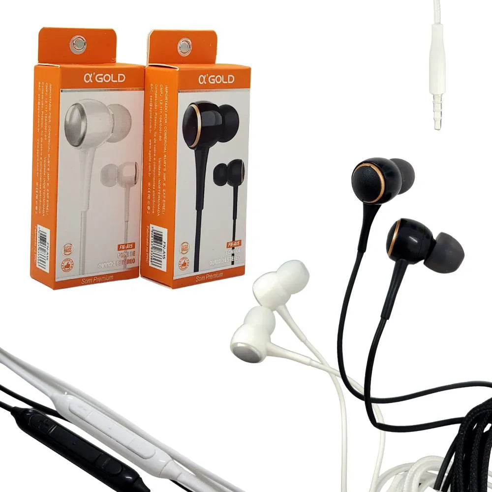 FONE DE OUVIDO INTRA-AURICULAR C/ MICROFONE MALHA - AGOLD - FN-A25