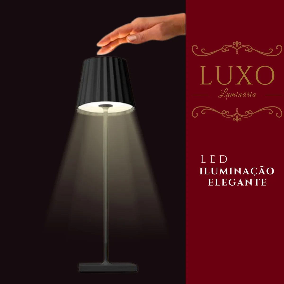 Luminária Abajur Mesa LED Touch Luxo Sem Fio Recarregável Preto