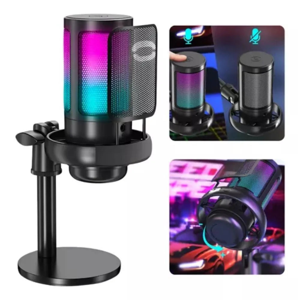 MICROFONE DE MESA USB RGB - TOMATE - MT-1060R