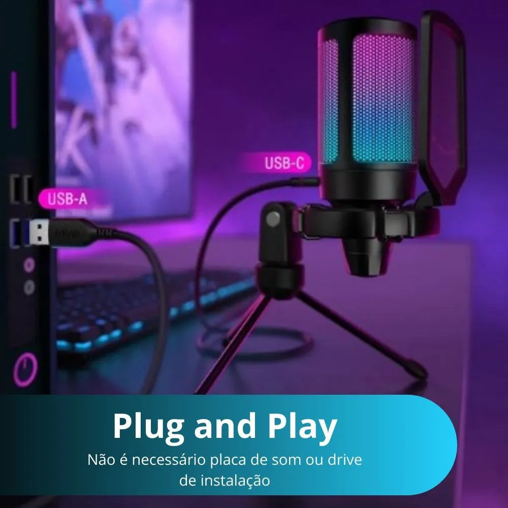 MICROFONE DE MESA USB RGB - TOMATE - MT-1060R