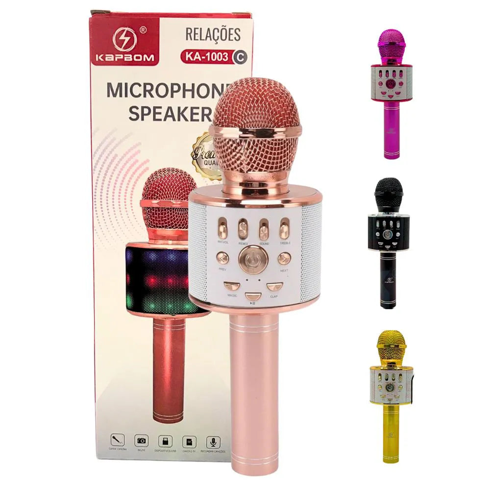 Microfone S/ Fio Bluetooth Karaokê - Kapbom - KA-1003