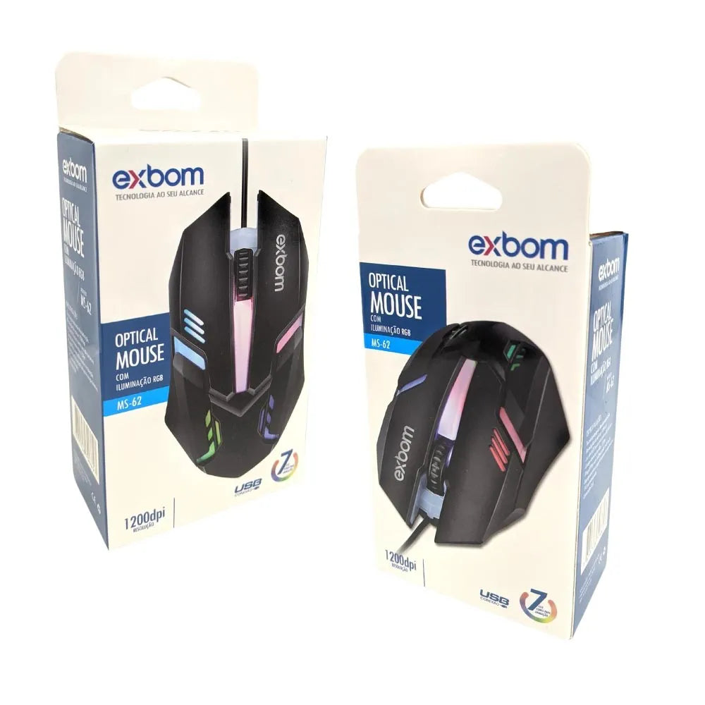 MOUSE OPTICAL COM FIO USB E LED - EXBOM - MS-62