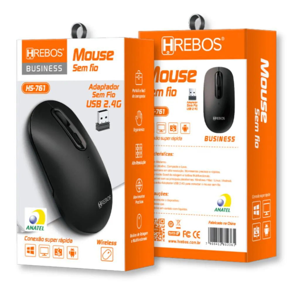 MOUSE SEM FIO BUSINESS COM ADAPTADOR 2.4G - HREBOS - HS-761