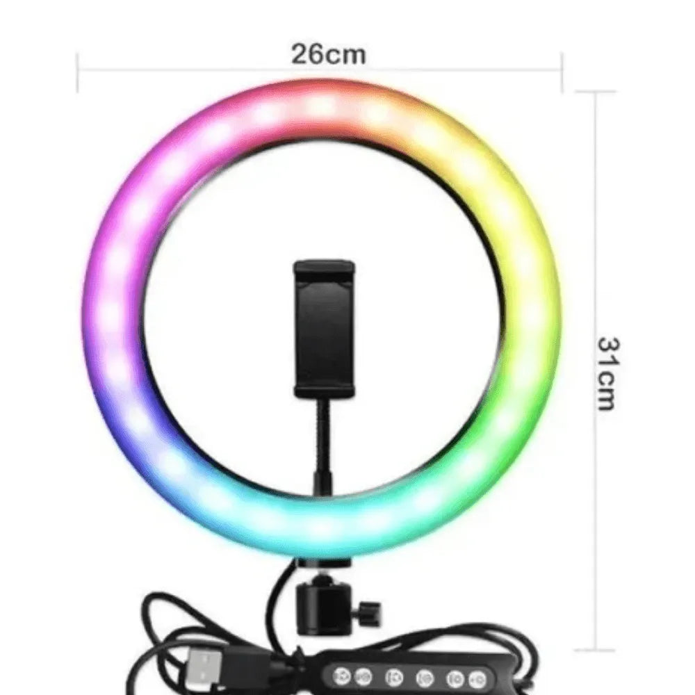 RING LIGHT RGB 10" C/ SUPORTE PARA CELULAR - XTRAD - BJ-260RGB