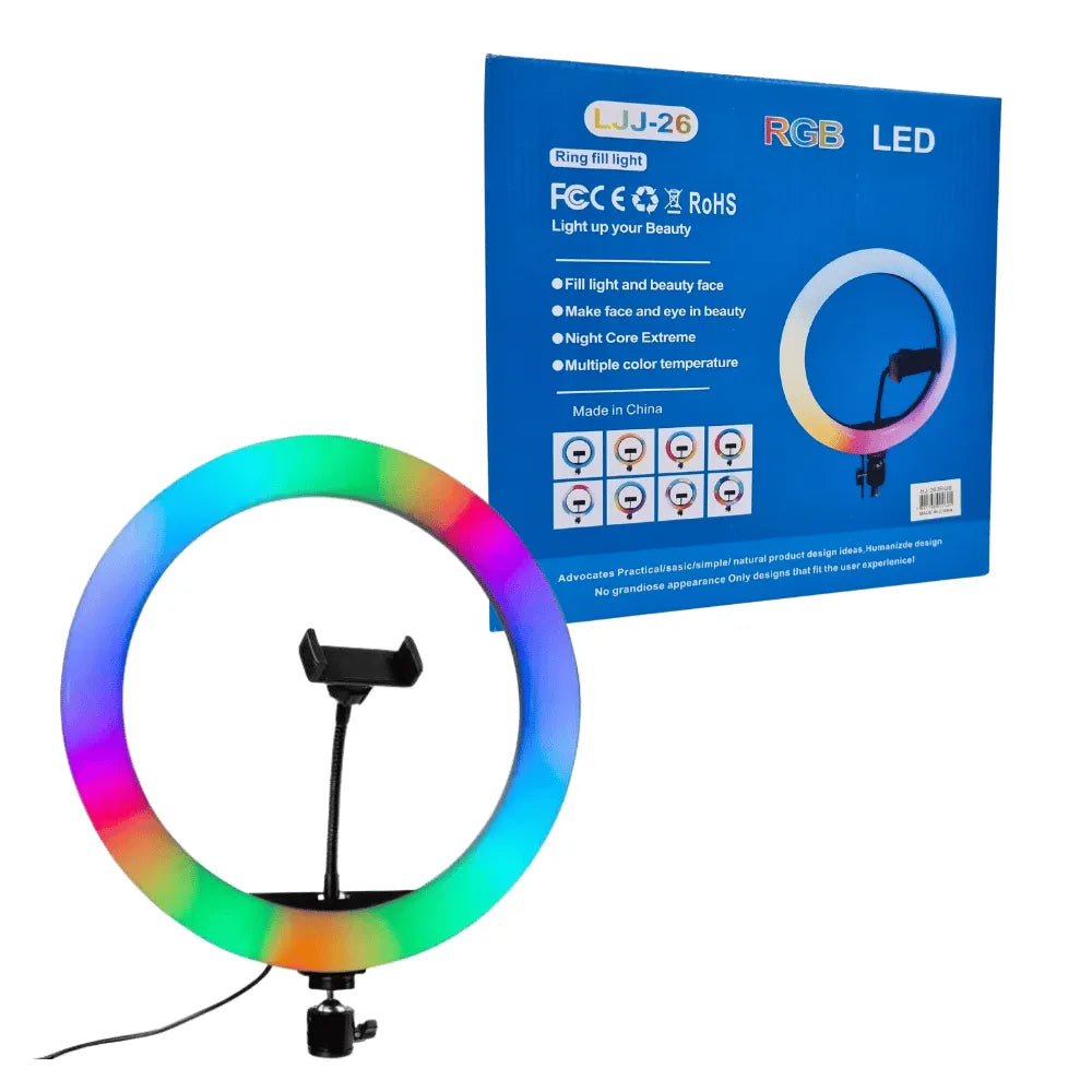 RING LIGHT RGB 10" C/ SUPORTE PARA CELULAR - XTRAD - BJ-260RGB