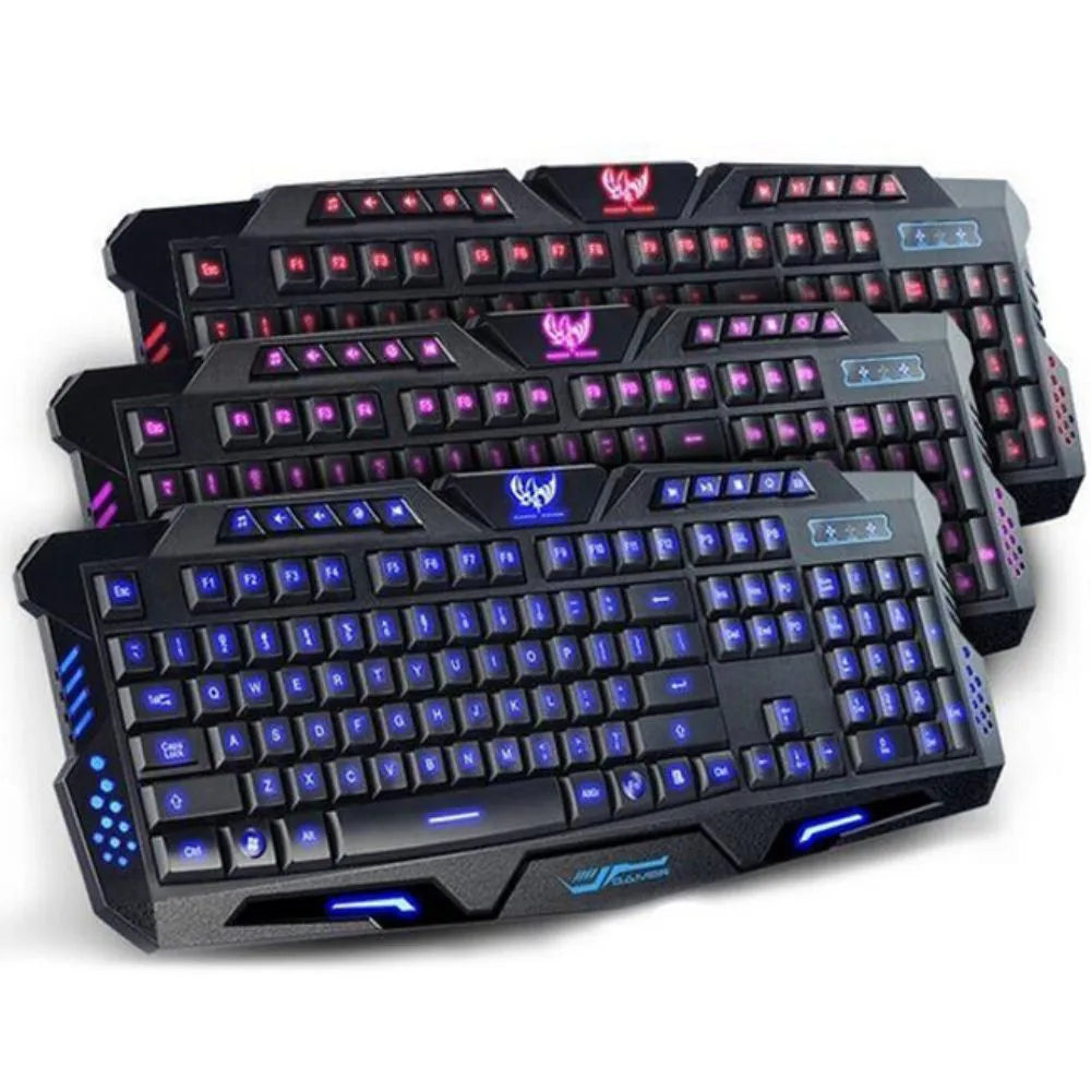 TECLADO GAMER USB MULTIMÍDIA LED 3 CORES C/ FIO - EXBOM - BK-G35