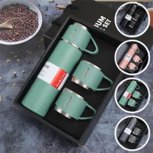 KIT GARRAFA TÉRMICA INOX À VÁCUO 500ML + 3 CANECAS - JL-051