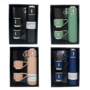 KIT GARRAFA TÉRMICA INOX À VÁCUO 500ML + 3 CANECAS - JL-051