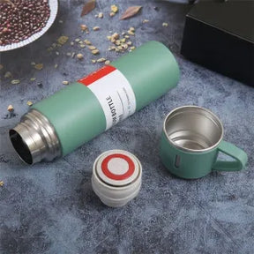 KIT GARRAFA TÉRMICA INOX À VÁCUO 500ML + 3 CANECAS - JL-051