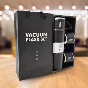 KIT GARRAFA TÉRMICA INOX À VÁCUO 500ML + 3 CANECAS - JL-051