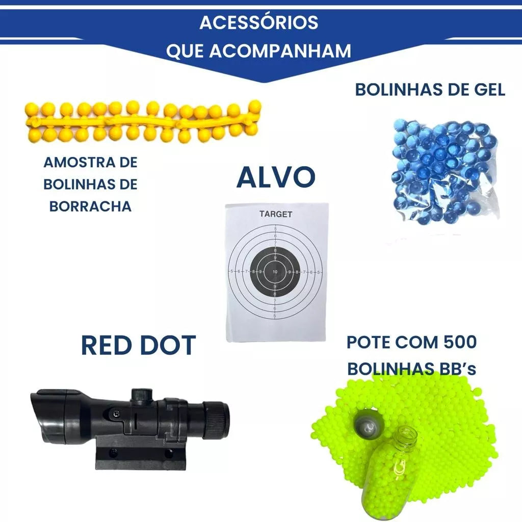 Glock Bolinha De Gel E Bbs 3 Em 1 Manual All Black Ponta Red