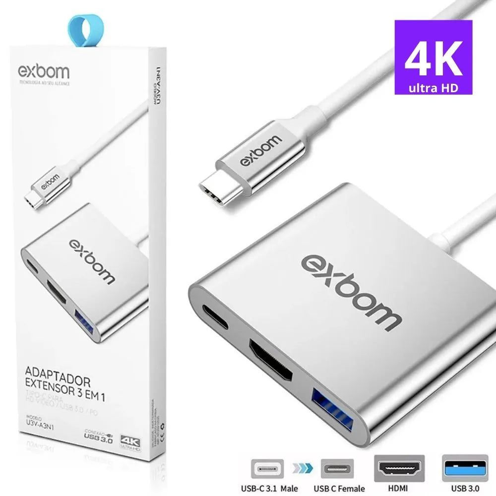 ADAPTADOR MULTIFUNCIONAL 4K PARA TIPO-C - EXBOM - U3V-A3N1