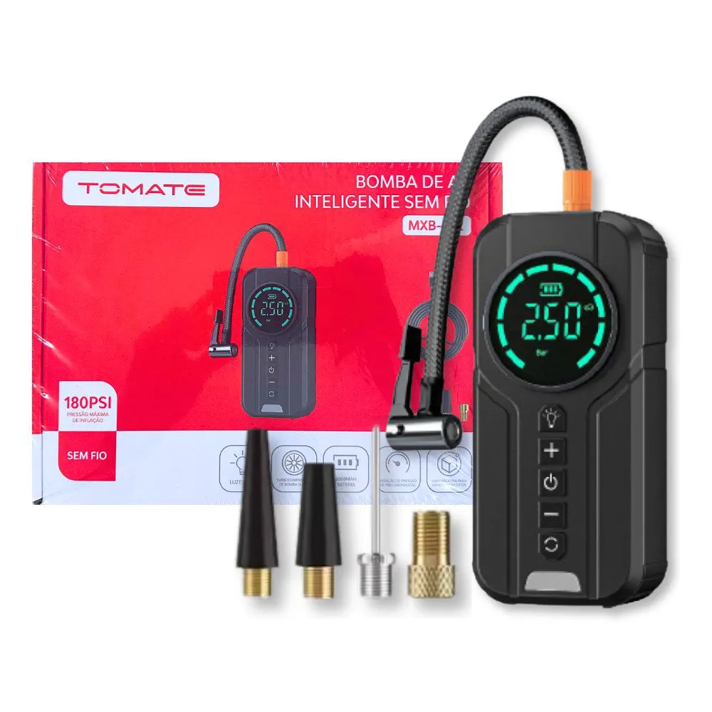 Bomba de Ar Inteligente Portátil c/ Lanterna - Tomate - MXB002