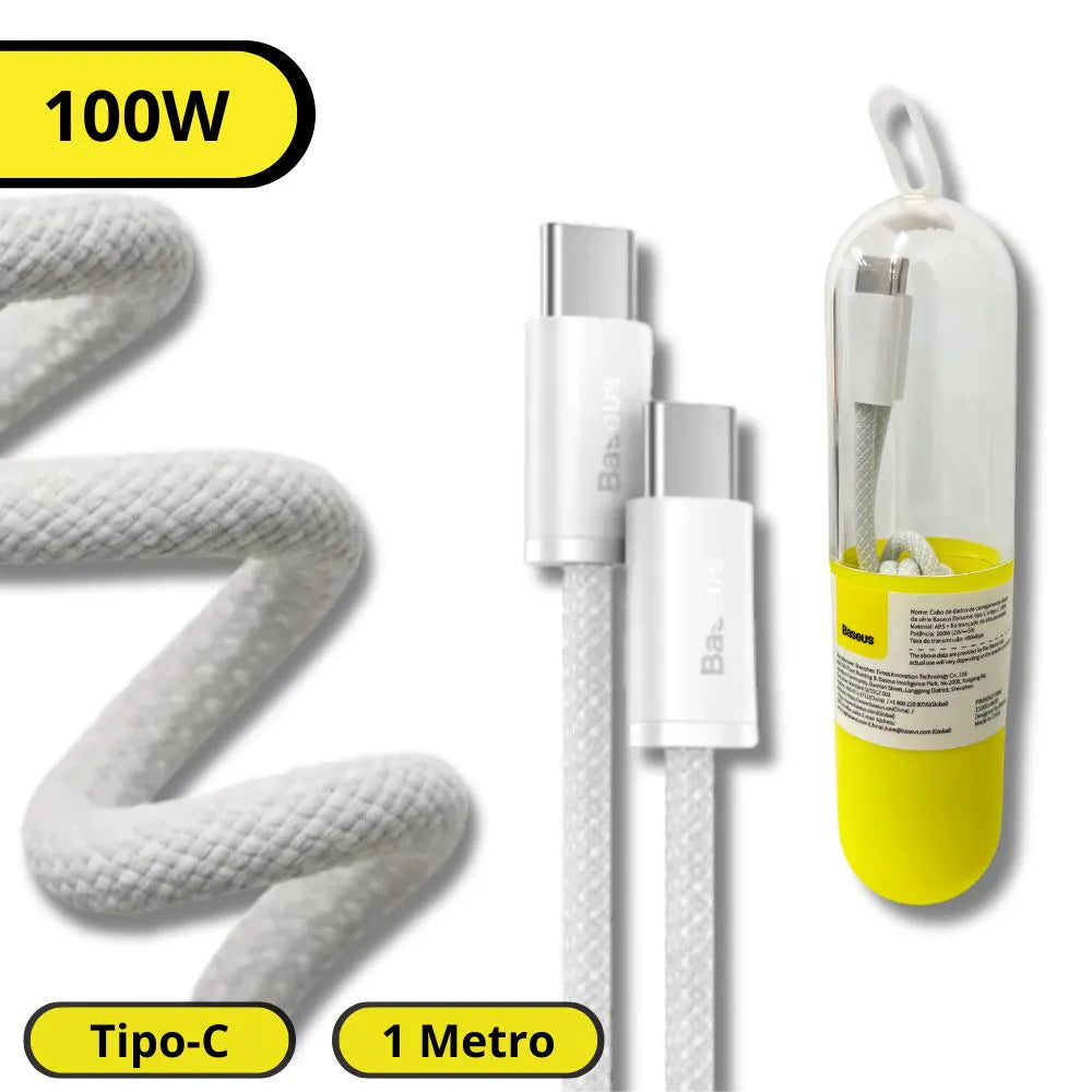 CABO DE DADOS TURBO 100W NYLON DYNAMIC FAST CHARGING - 1M - TIPO-C PARA TIPO-C - BASEUS
