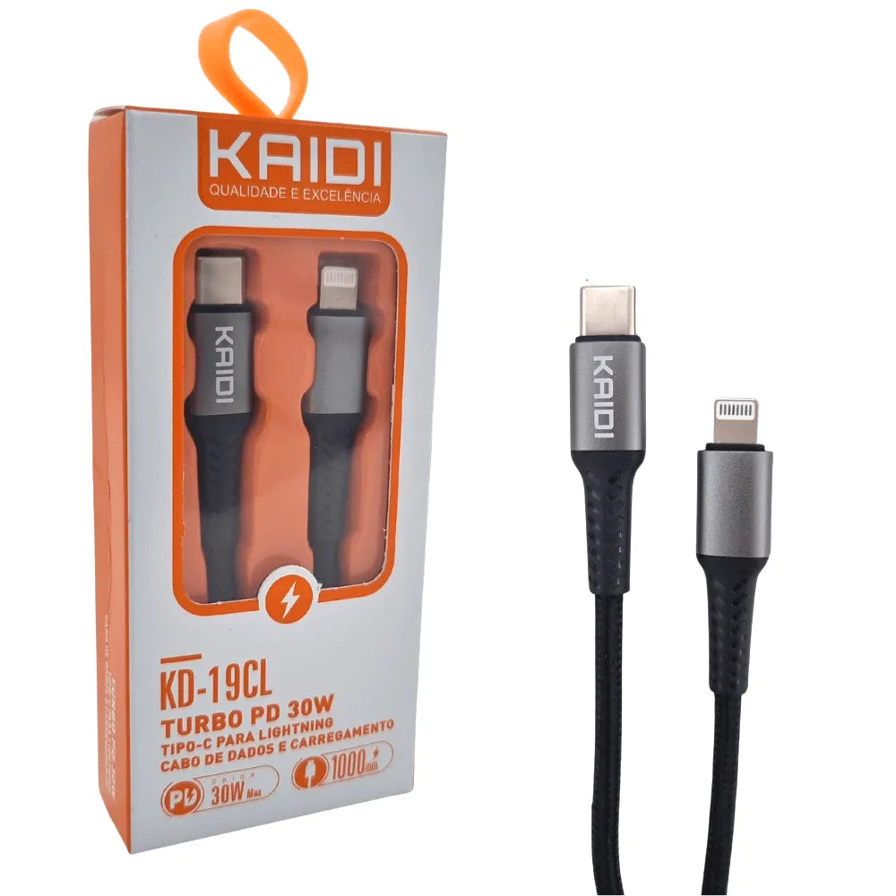 CABO DE DADOS TURBO PD 30W TIPO-C P/ LIGHTNING - KAIDI - KD-19CL