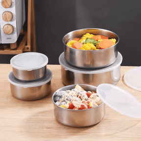 Conjunto de Tigelas Potes de Inox com Tampa – 5 peças