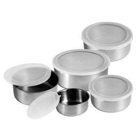 Conjunto de Tigelas Potes de Inox com Tampa – 5 peças