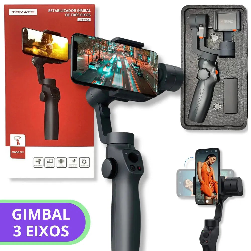Estabilizador Gimbal 3 Eixos para Celular - Tomate - MTY-8008