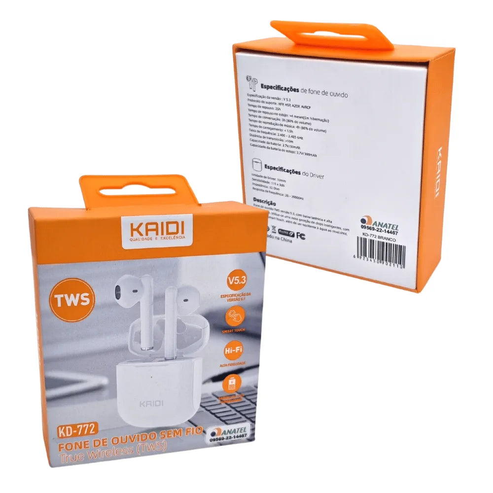 FONE DE OUVIDO BLUETOOTH 5.3 TWS - KAIDI - KD-772