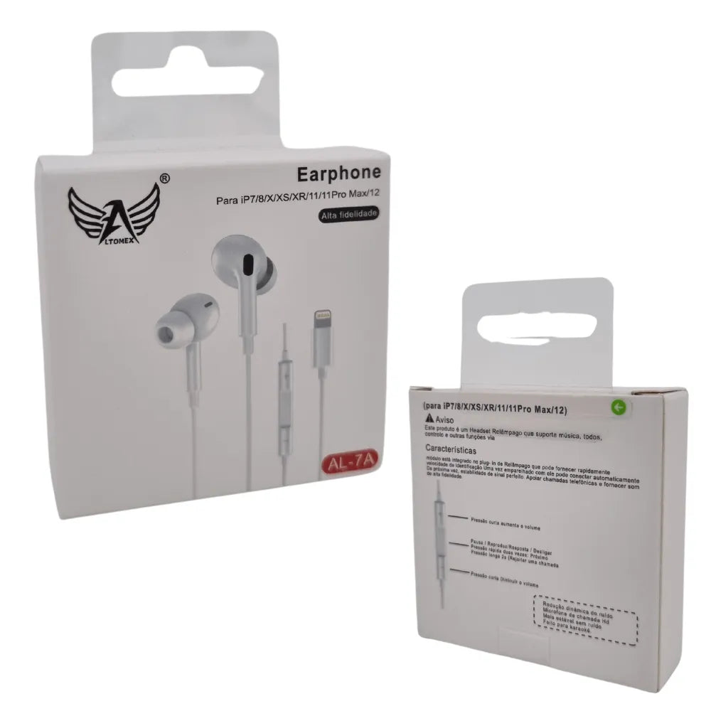 FONE DE OUVIDO LIGHTNING COM MICROFONE - ALTOMEX - AL-7A