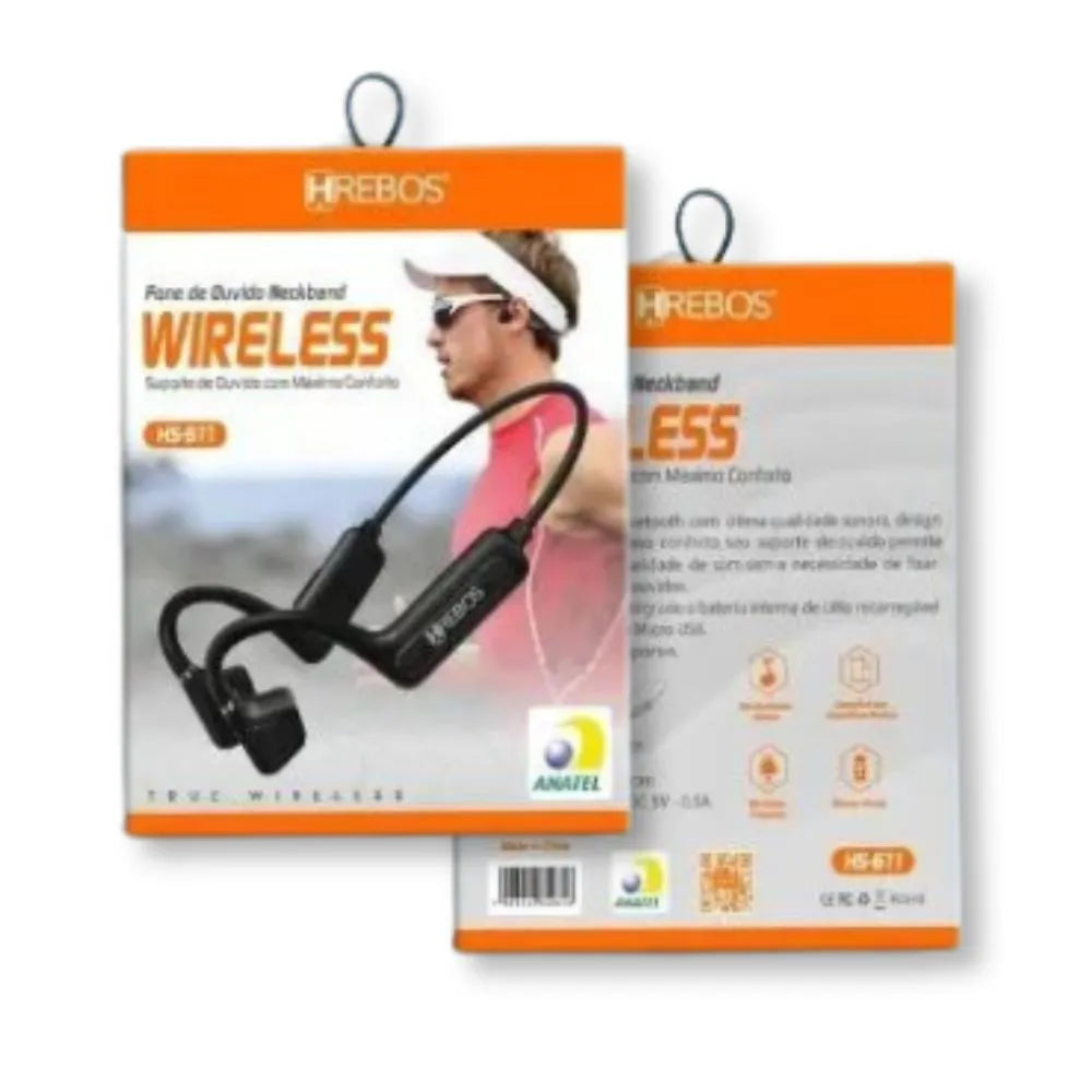 Fone de Ouvido Neckband Sport Bluetooth Condução Óssea - Hrebos - HS-611