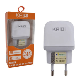 FONTE / CARREGADOR DUAL USB 2.4A / 12 W - KAIDI - KD-556