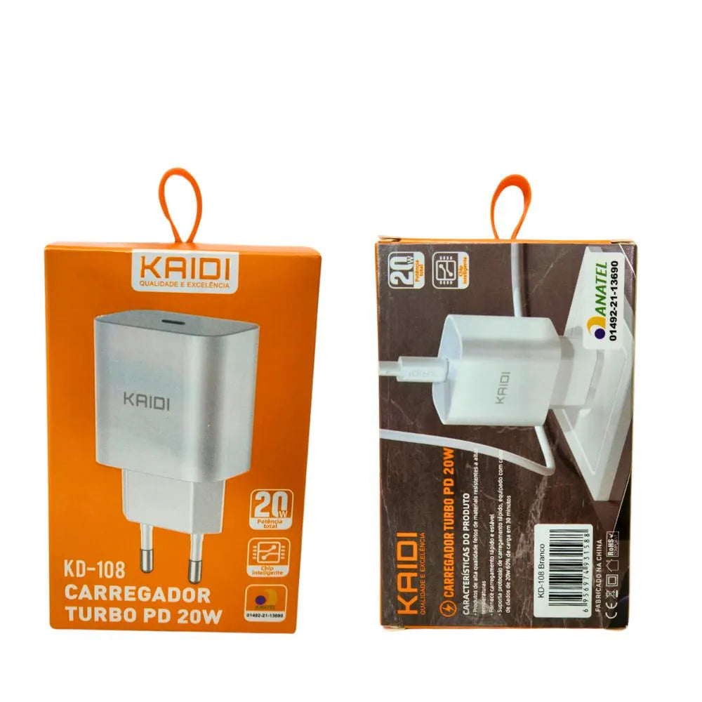 FONTE / CARREGADOR TURBO PD USB-C 20W - KAIDI - KD-108