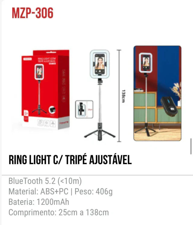 RING LIGHT C/ TRIPÉ AJUSTÁVEL MZP-306