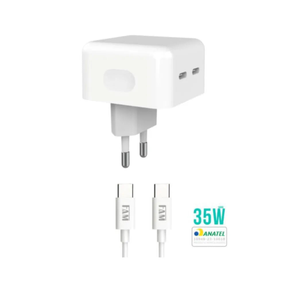 KIT CARREGADOR 2 USB-C 1.2M 35W - FAM