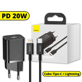 Kit Carregador Turbo PD 20W Super Si + Cabo Tipo-C para Lightning - Preto - Baseus