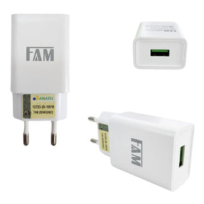 KIT CARREGADOR 2.1A 10W USB 1M - FAM