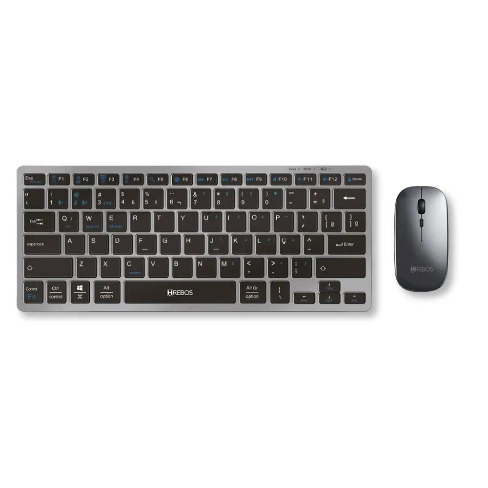 KIT TECLADO E MOUSE SEM FIO BRUSHED BLACK - HREBOS - HS-525K