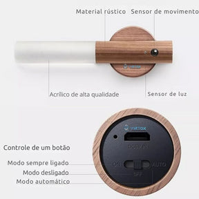 Luminária Bastão Luz LED Recarregável Sensor Movimento