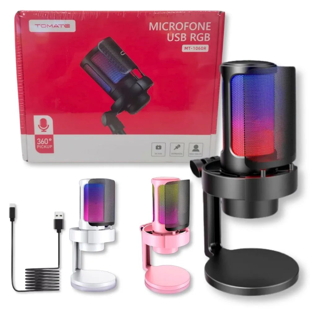 MICROFONE DE MESA USB RGB - TOMATE - MT-1060R