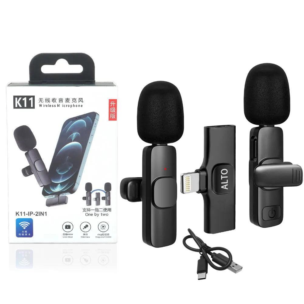 MICROFONE DE LAPELA SEM FIO 2 EM 1 - LIGHTNING - K11-IP-2IN1