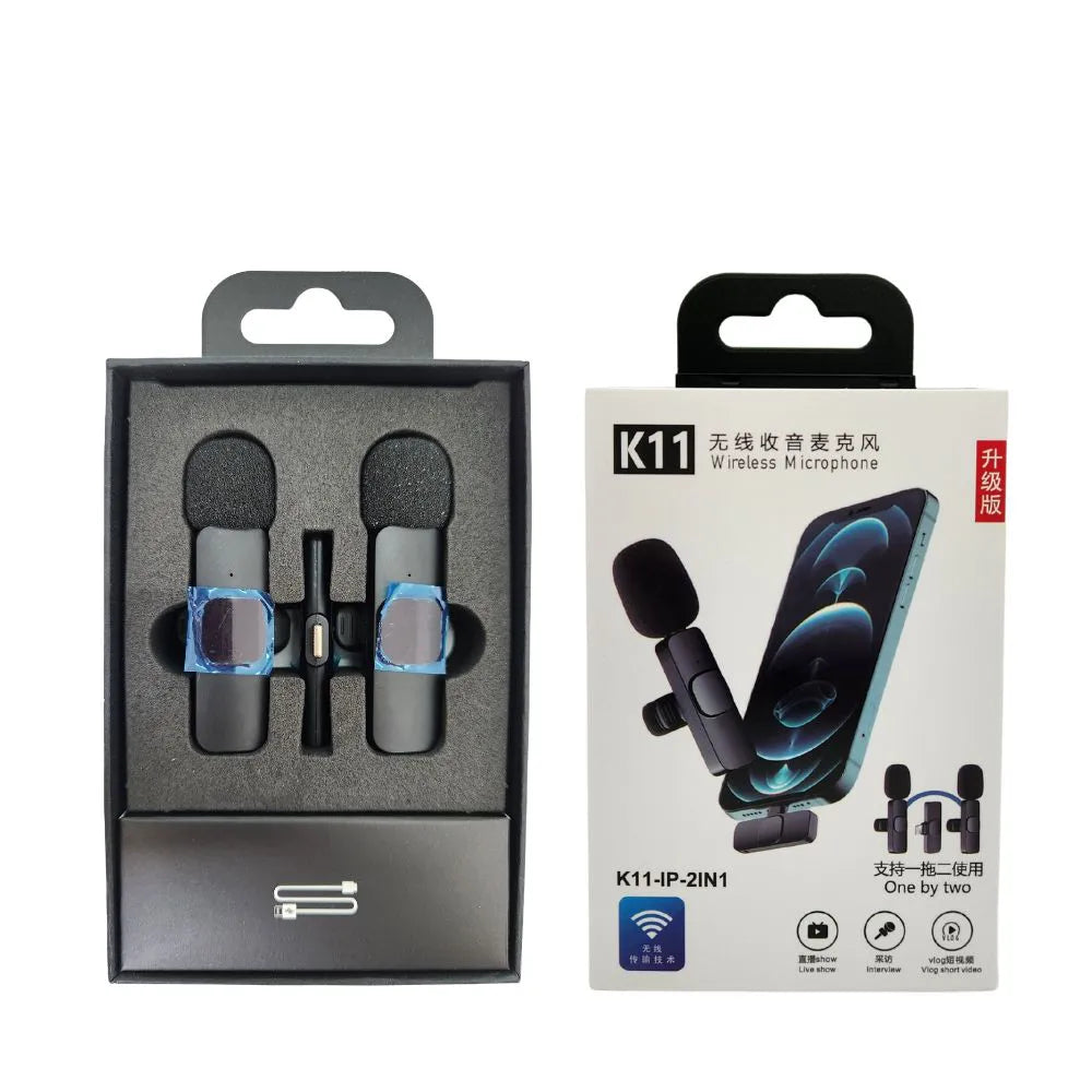 MICROFONE DE LAPELA SEM FIO 2 EM 1 - LIGHTNING - K11-IP-2IN1