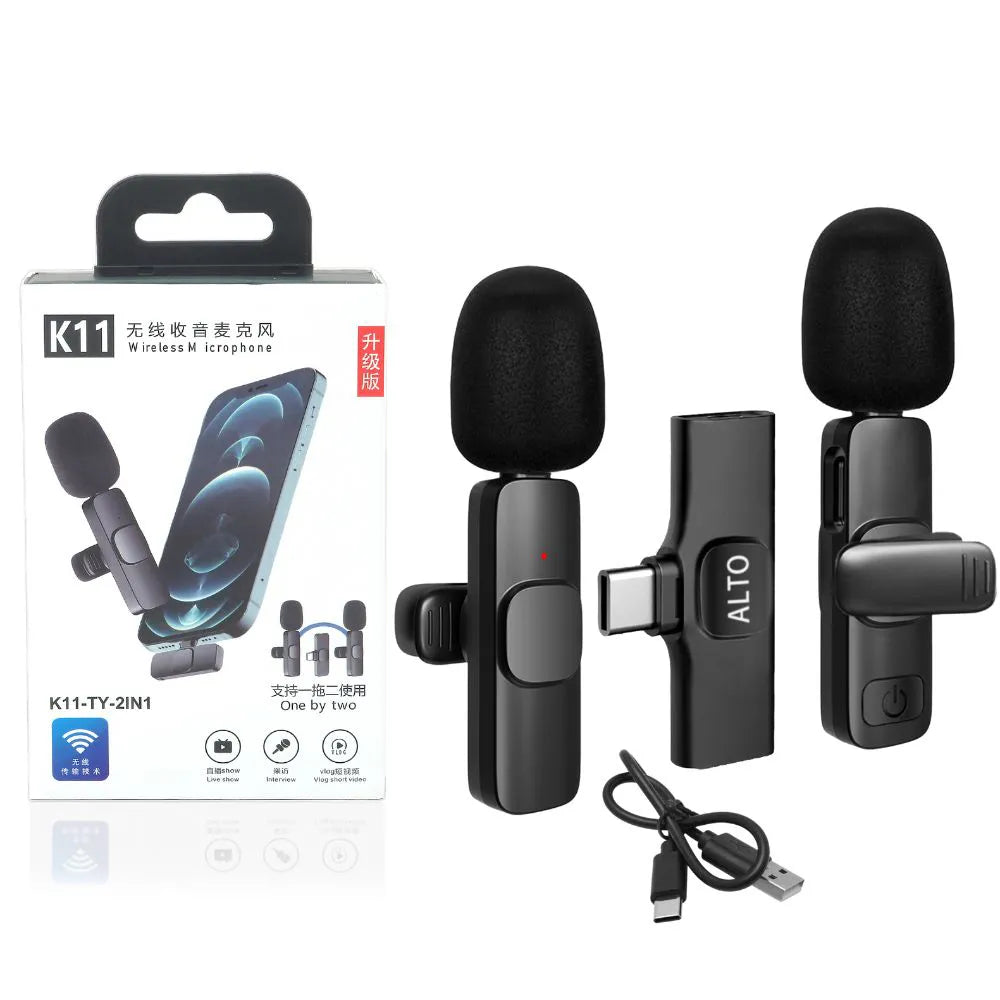 MICROFONE DE LAPELA SEM FIO 2 EM 1 - TIPO-C - K11-TY-2IN1